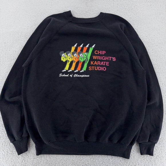 Vintage Chip Wright's Karate Studio Sweatshirt BOXY Large‎ Black Champion 90s